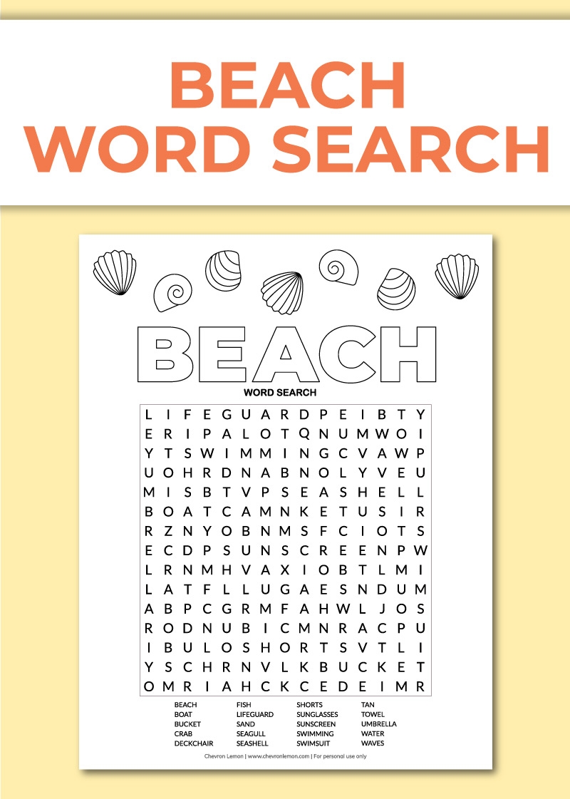 Free Printable Beach Word Search