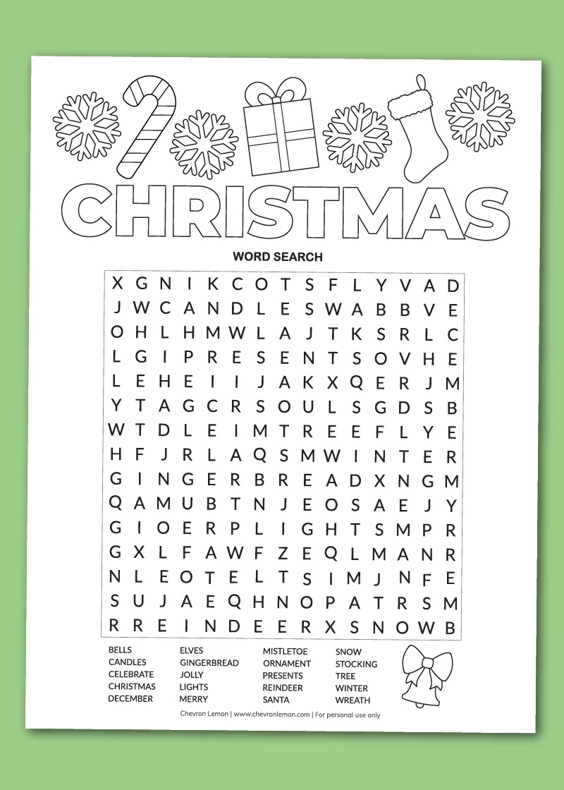 Christmas Holiday Word Search Printable