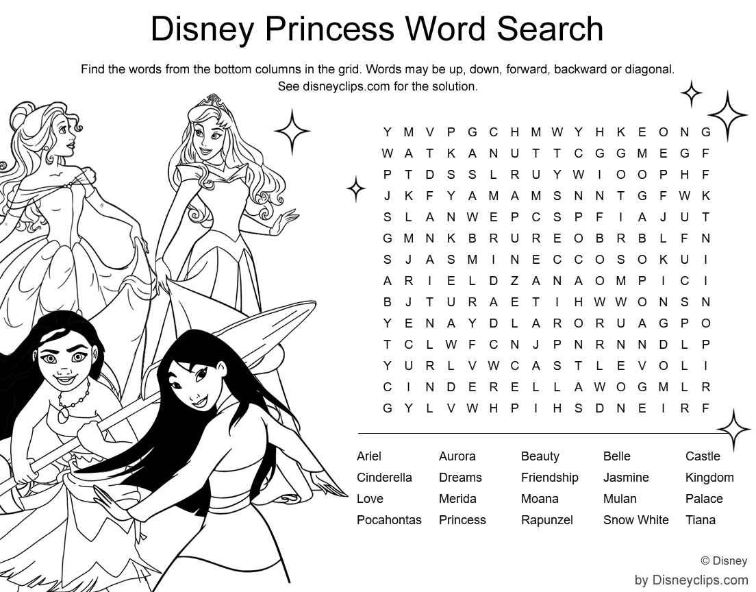 Easy Disney Word Search Printable
