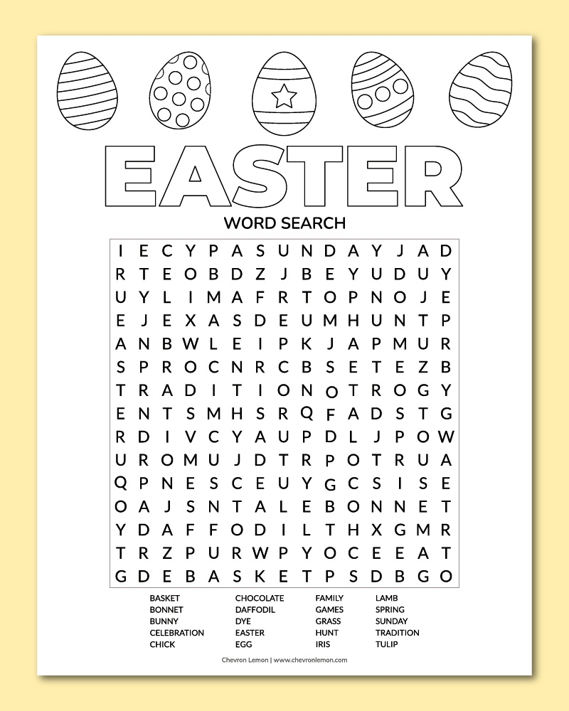 Easter Egg Word Search Printable