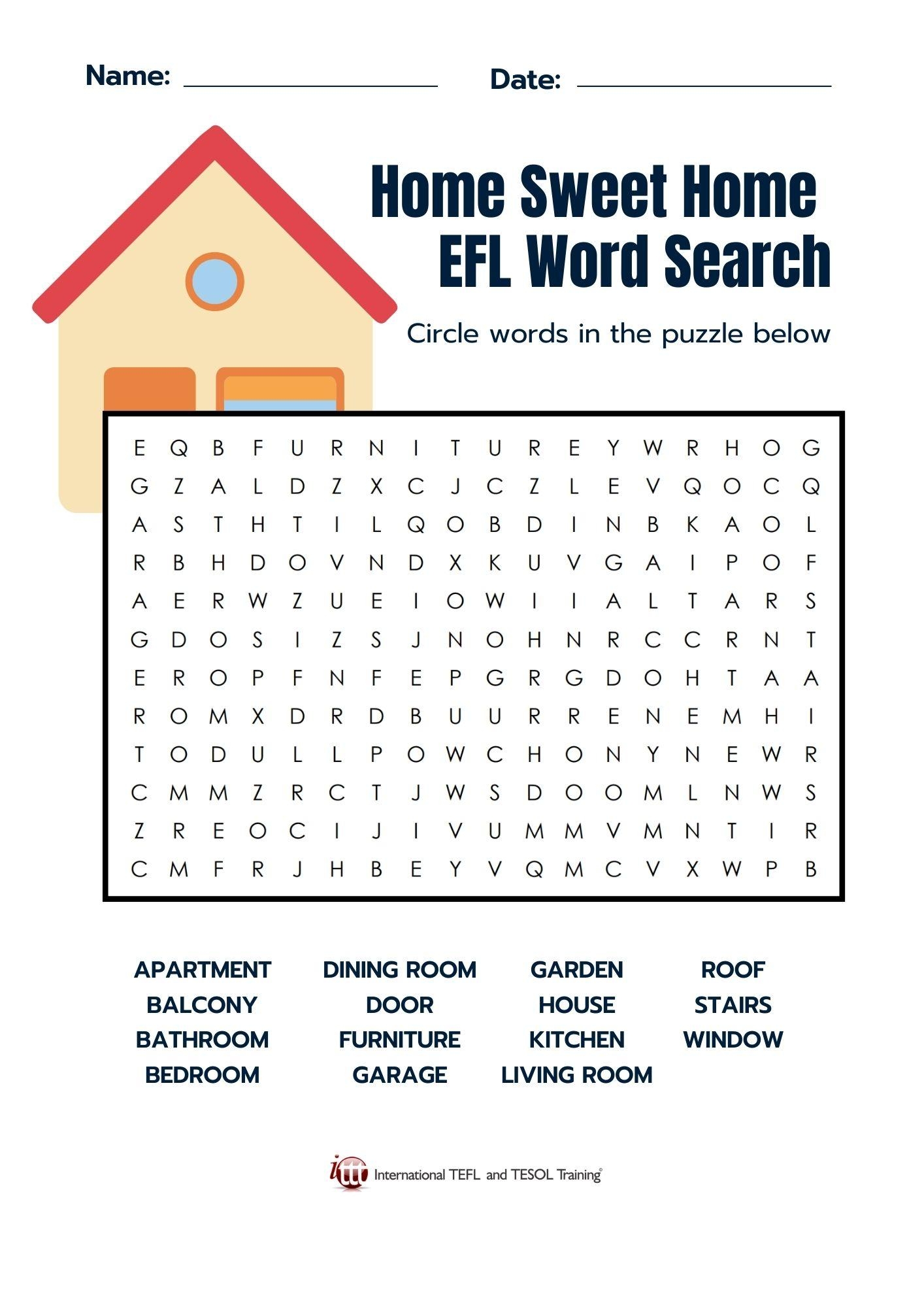 Esl Word Search Free Printable