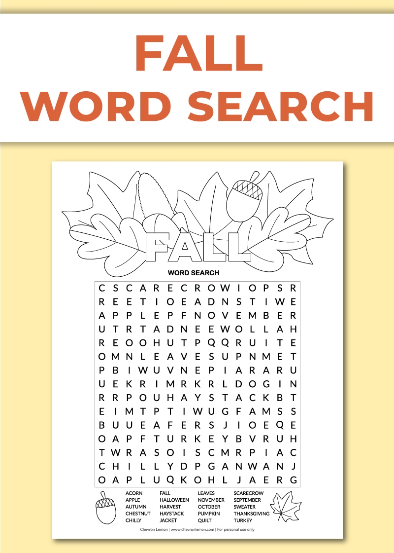 Printable Fall Word Search Chevron Lemon Printable Fall Word Search Chevron Lemon