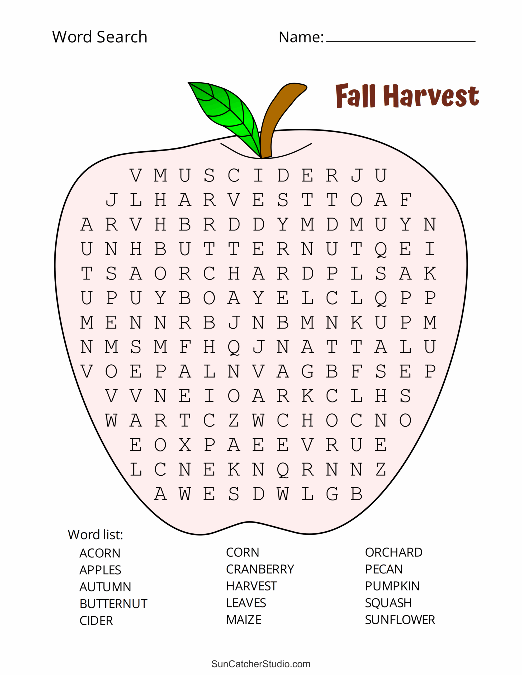 Fall Word Search Printable Large Print
