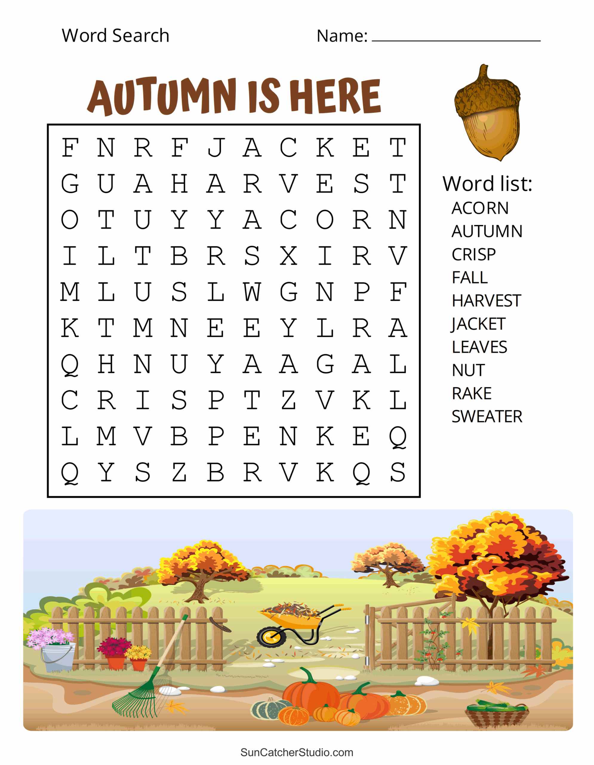 Fall Word Search Printable Worksheets
