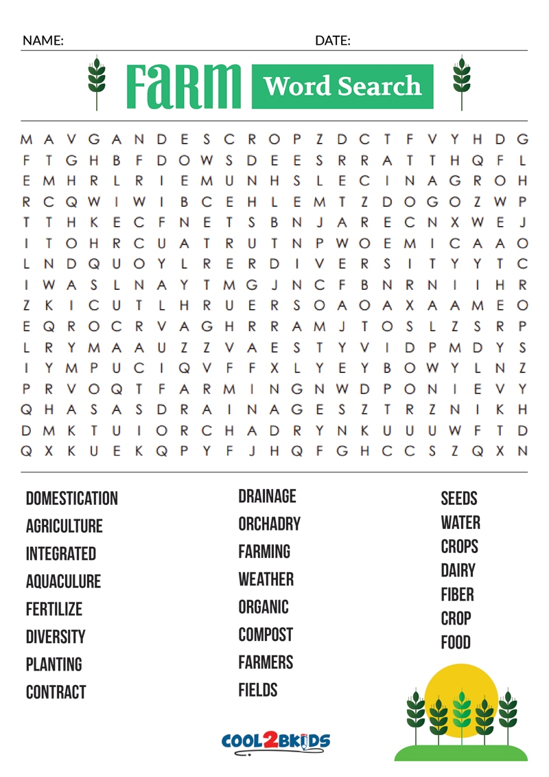 Printable Farm Word Search Cool2bKids