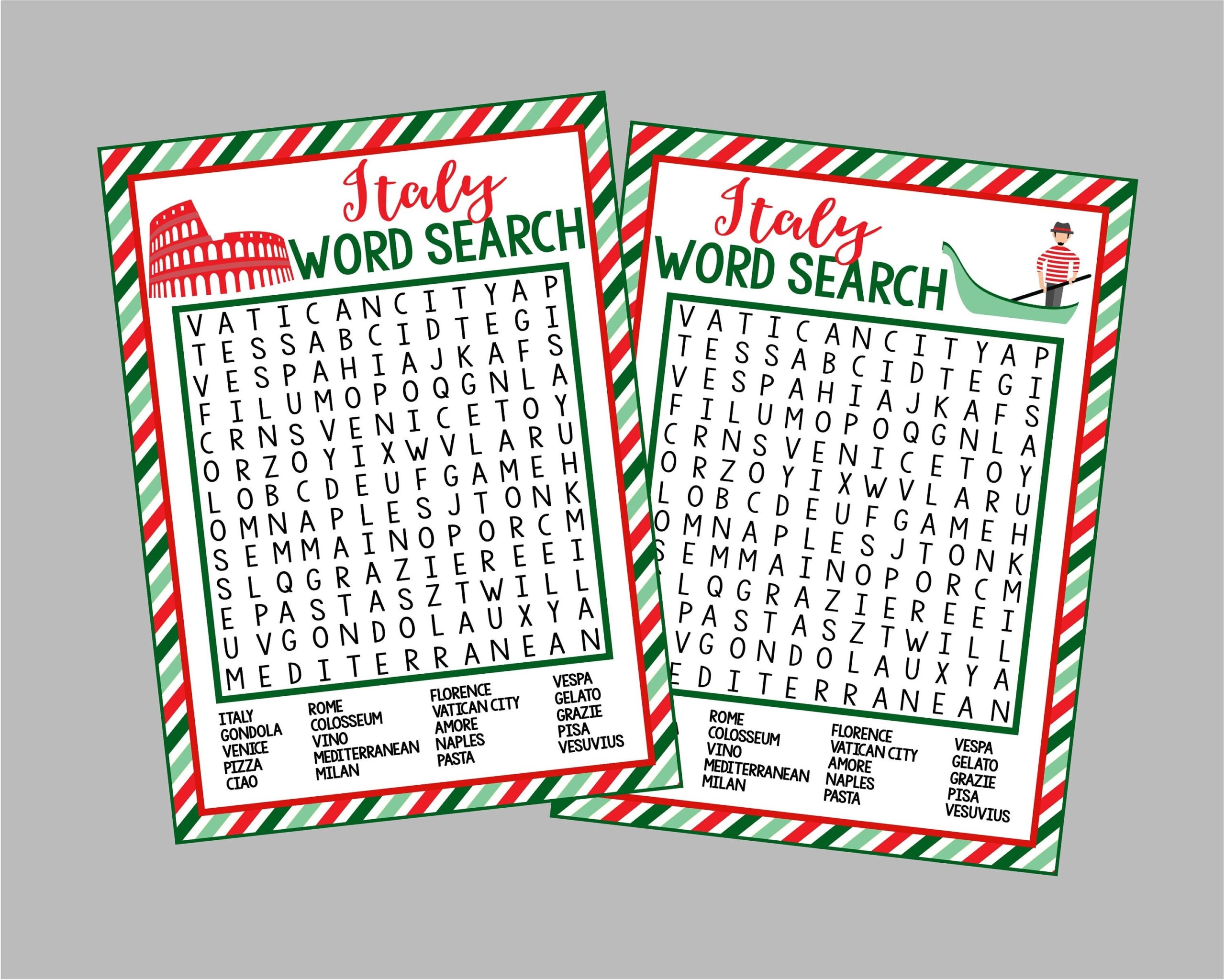 Printable Italy Word Search Word Search For Italy Party Travel Trip Game Or Lesson Plan Instant Digital Download Files 
