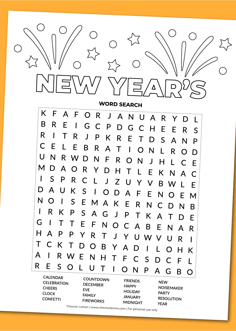 Happy New Year Word Search Printable