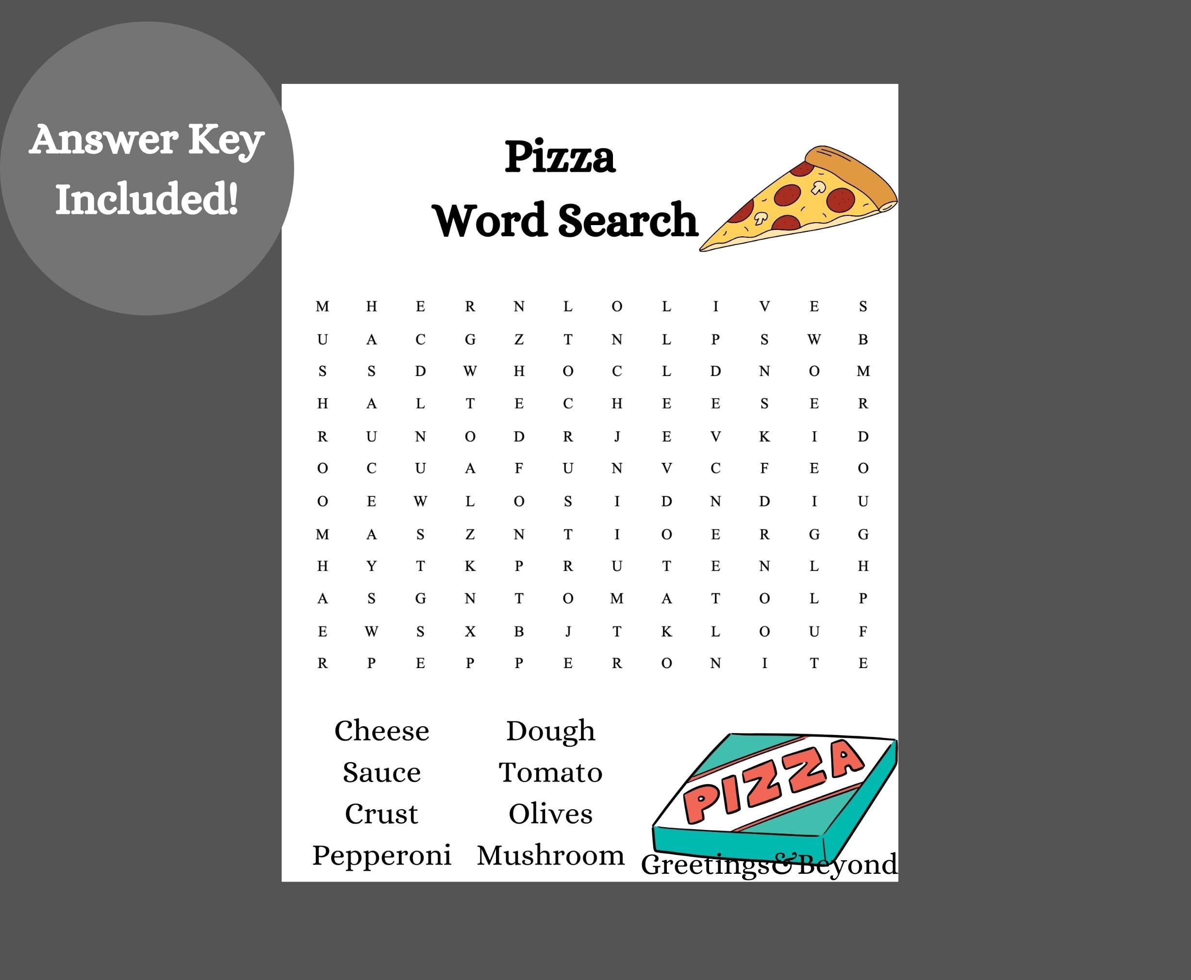 Pizza Word Search Printable