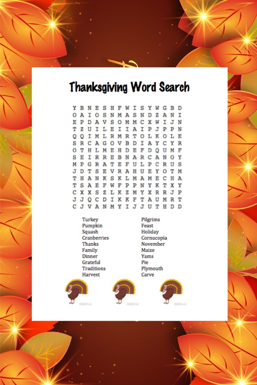 Kids Thanksgiving Word Search Printable Free