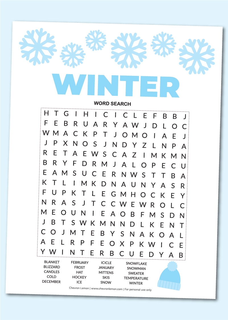 Easy Winter Word Search Free Printable