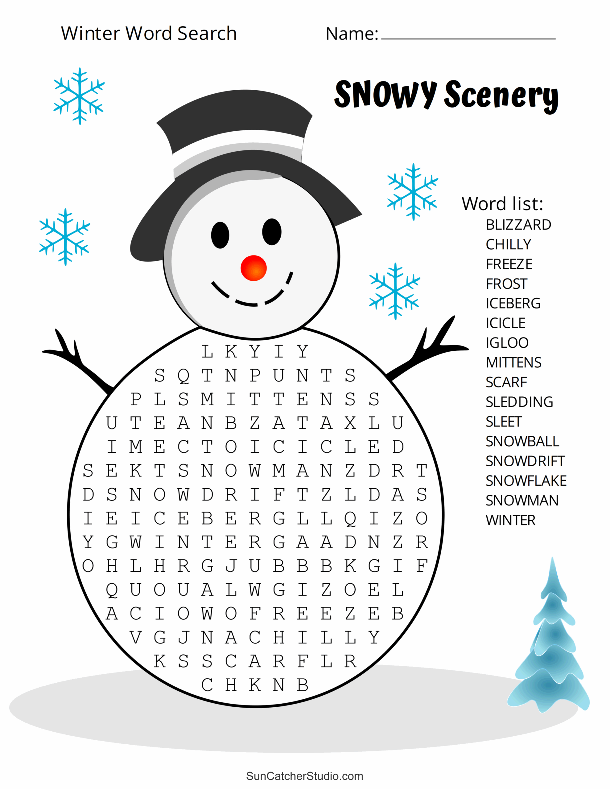 Difficult Winter Word Search Printable