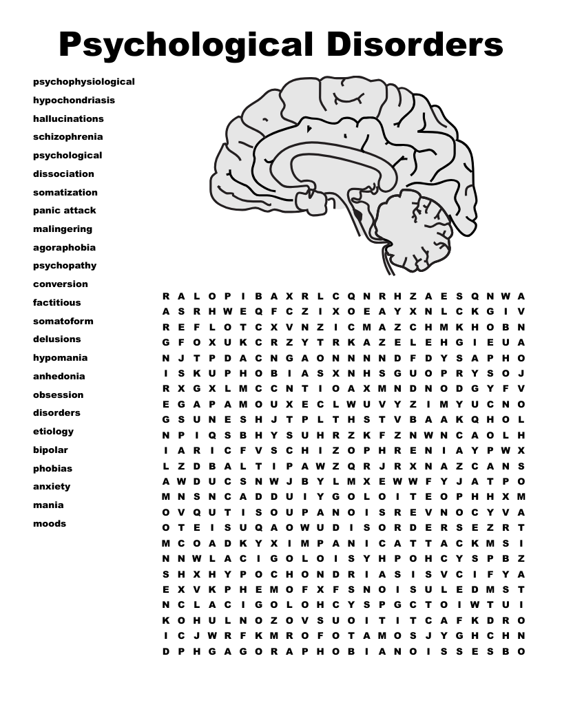 Psychological Disorders Word Search WordMint