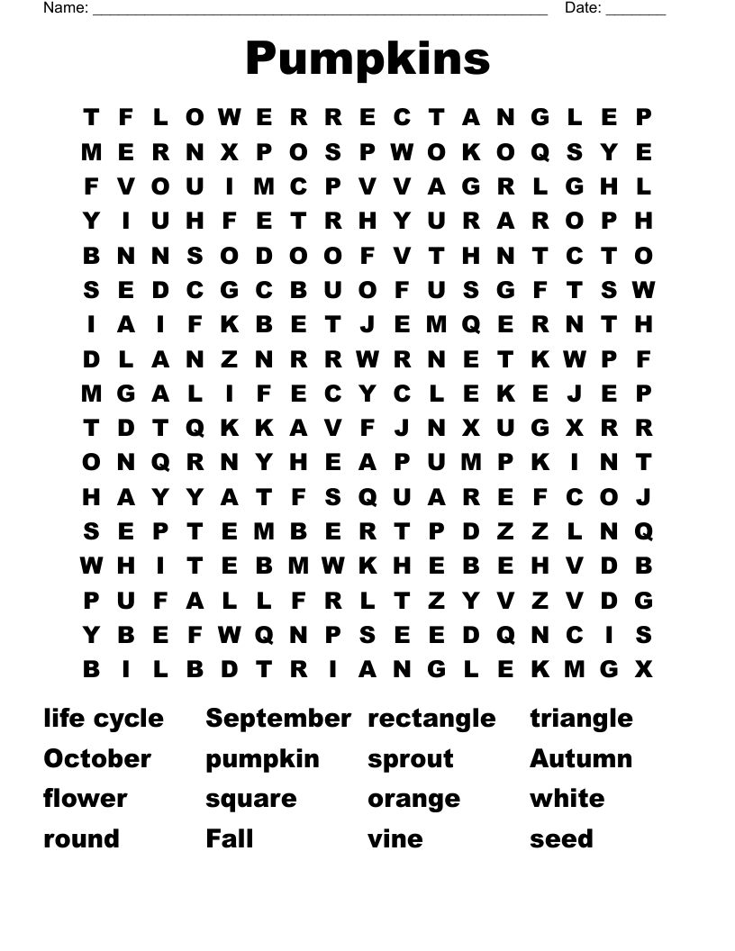 Pumpkin Word Search Free Printable