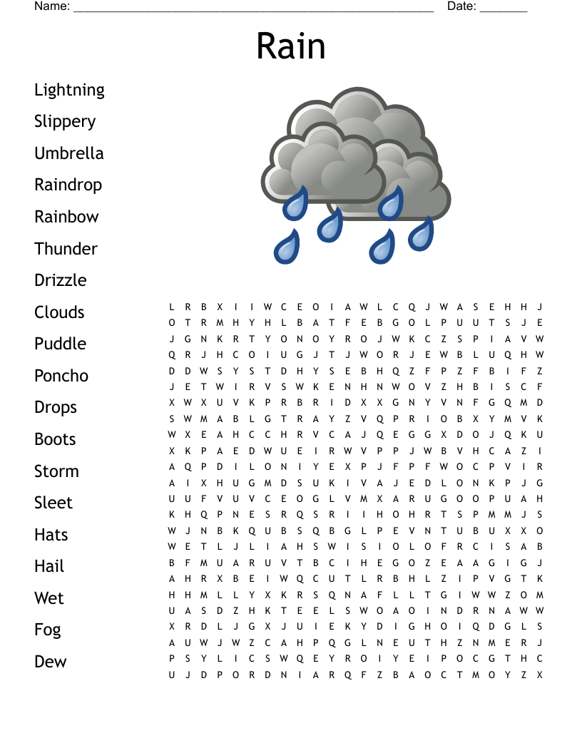 Rainy Day Word Search Printable