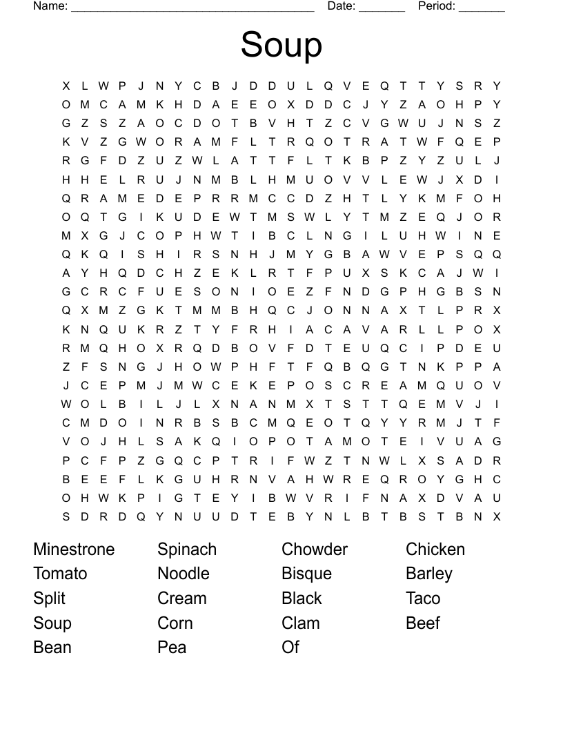 Rainy Day Foods Word Search WordMint