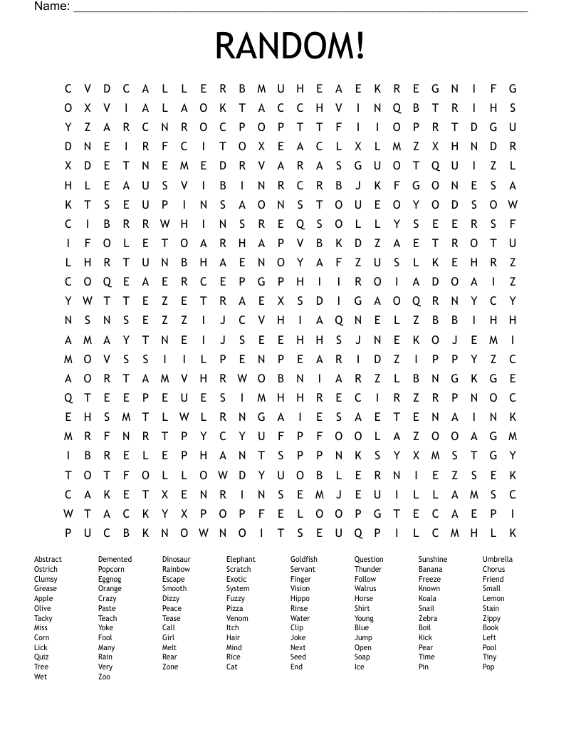 Random Word Search Printable