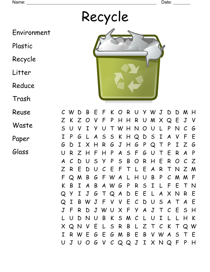 Recycling Word Search Printable