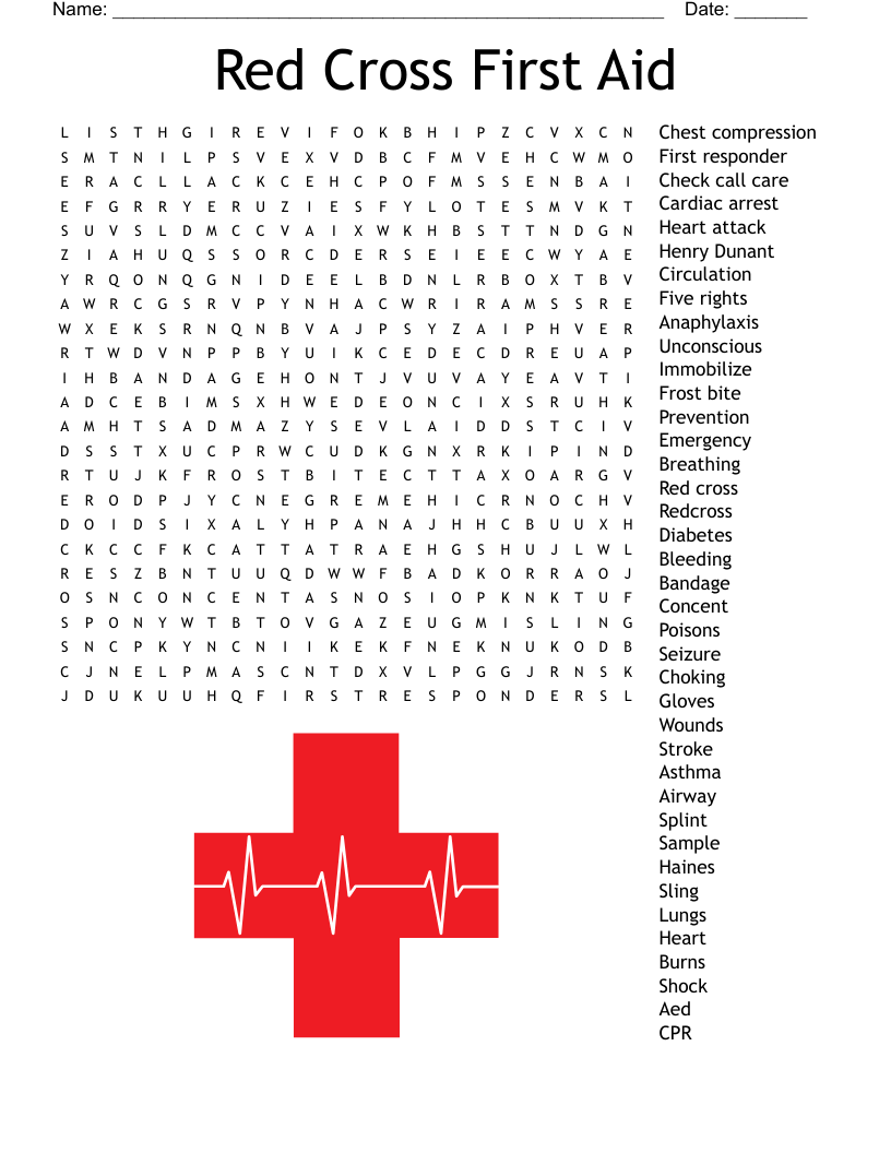 First Aid Word Search Printable