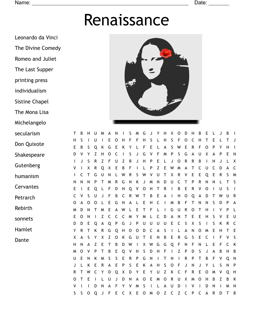 Renaissance Word Search WordMint