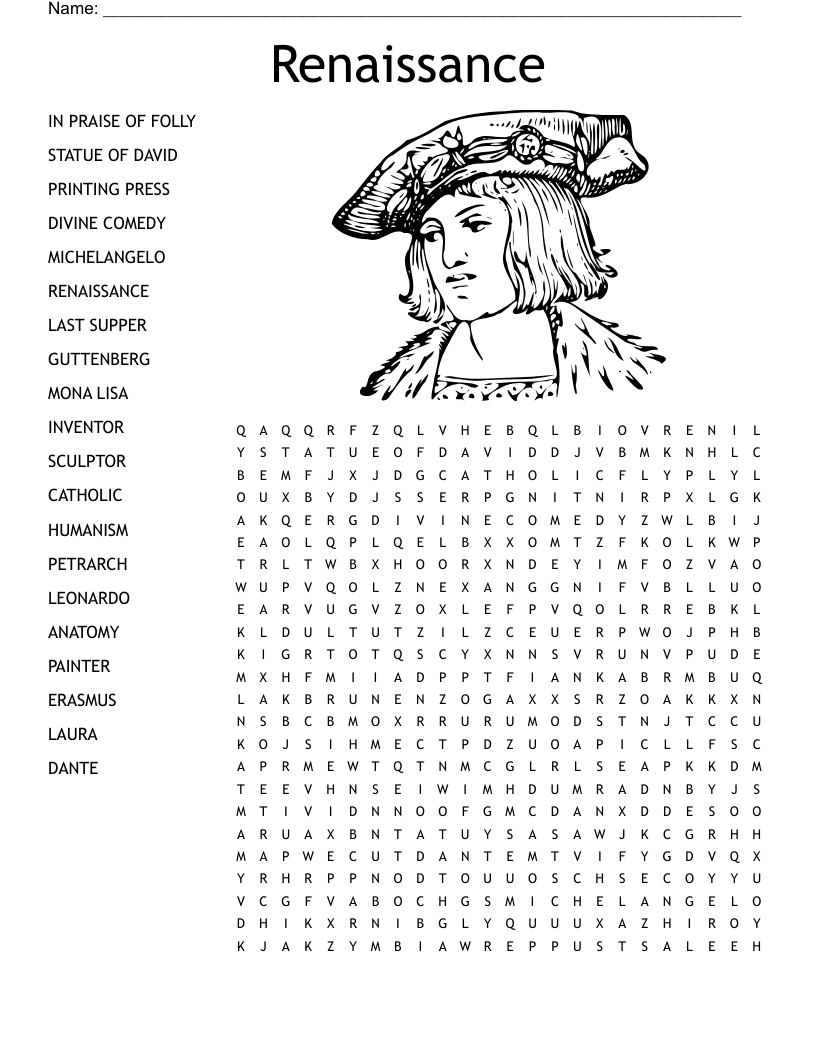 Renaissance Word Search Printable