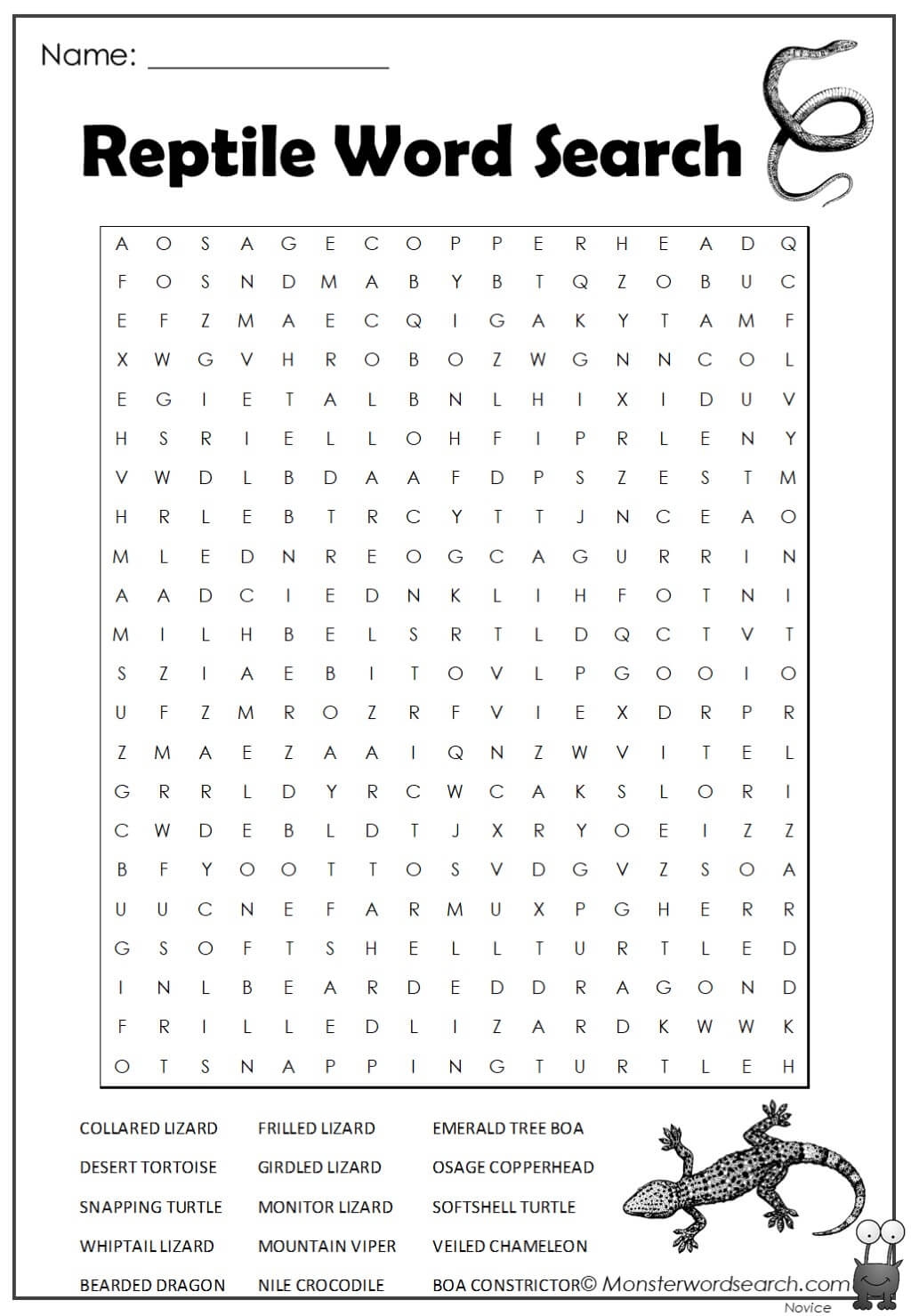 Reptile Word Search Printable