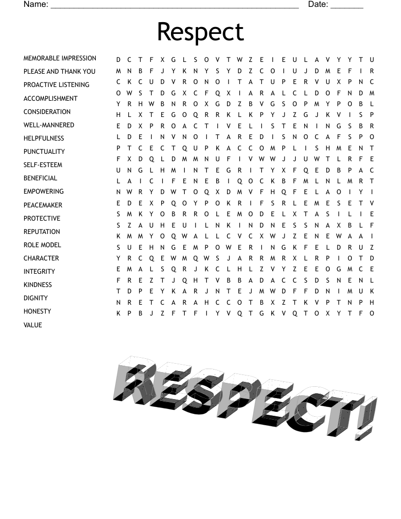 Respect Word Search Printable