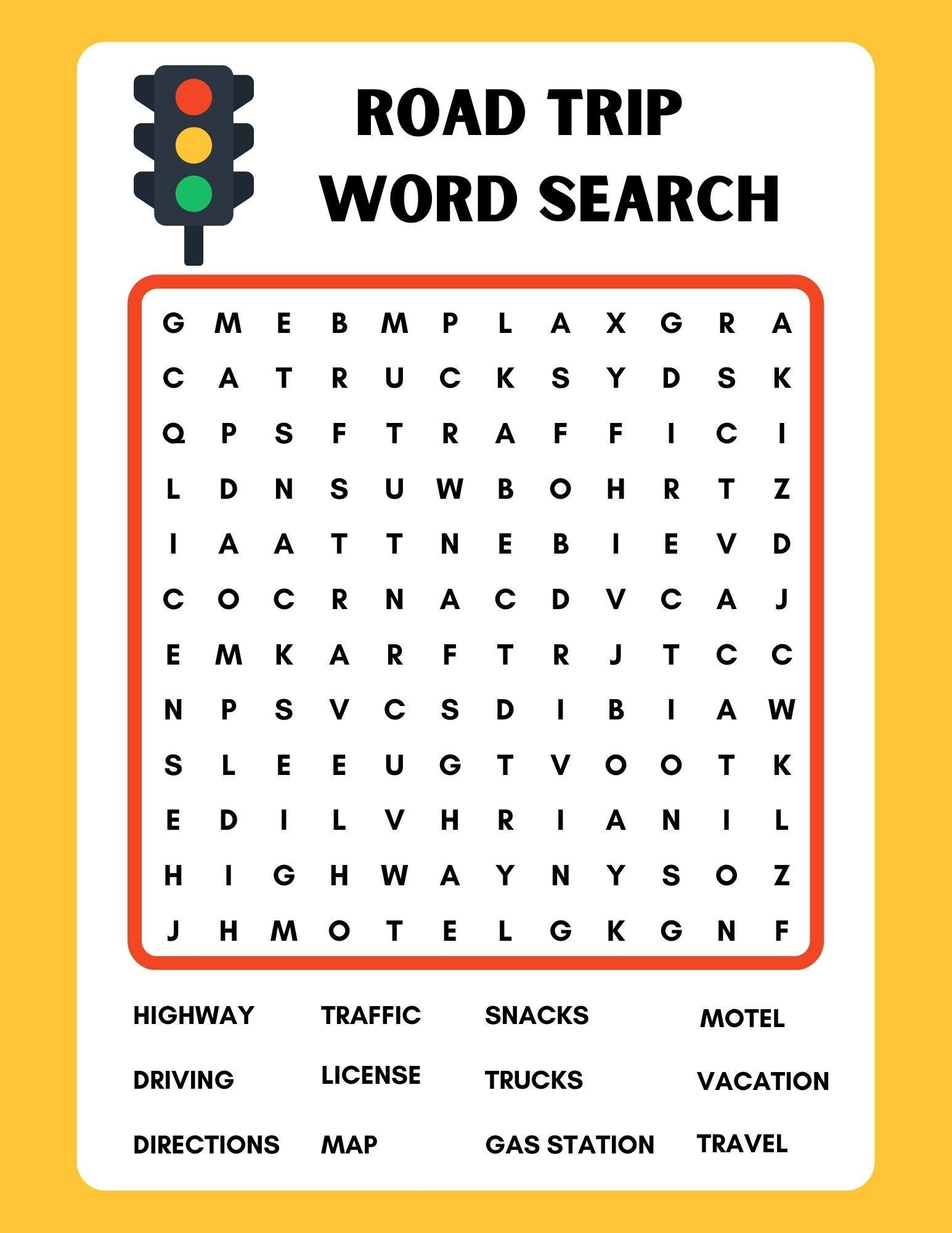 Road Trip Word Search Instant Download Printable PDF Etsy