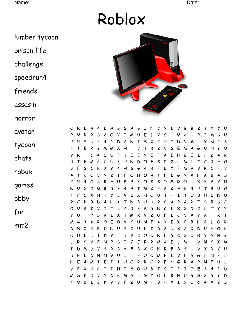 Roblox Word Search Free Printable