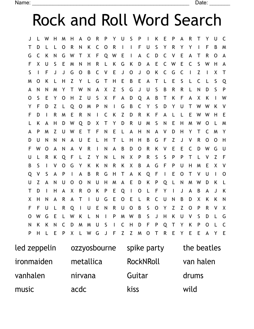 Rock And Roll Word Search Printable