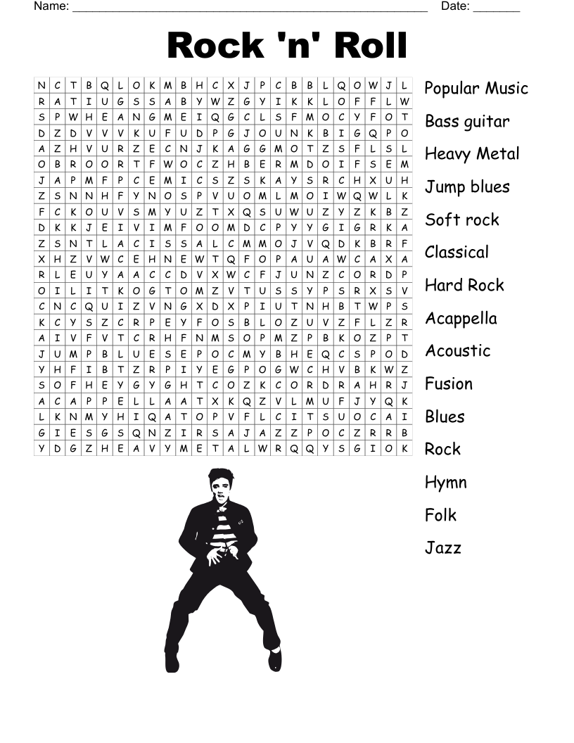 Rock And Roll Word Search Printable
