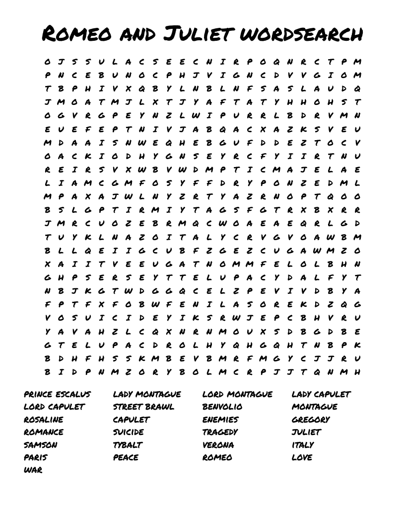 Romeo And Juliet Wordsearch WordMint