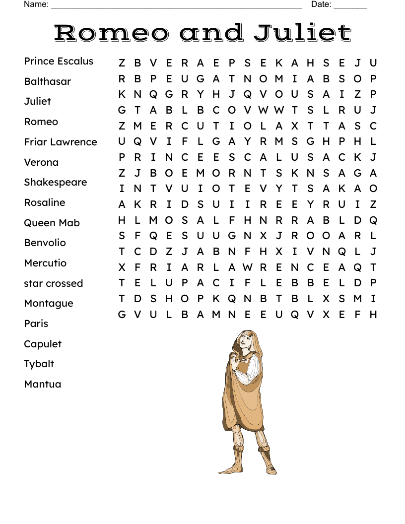 Romeo And Juliet Word Search Printable