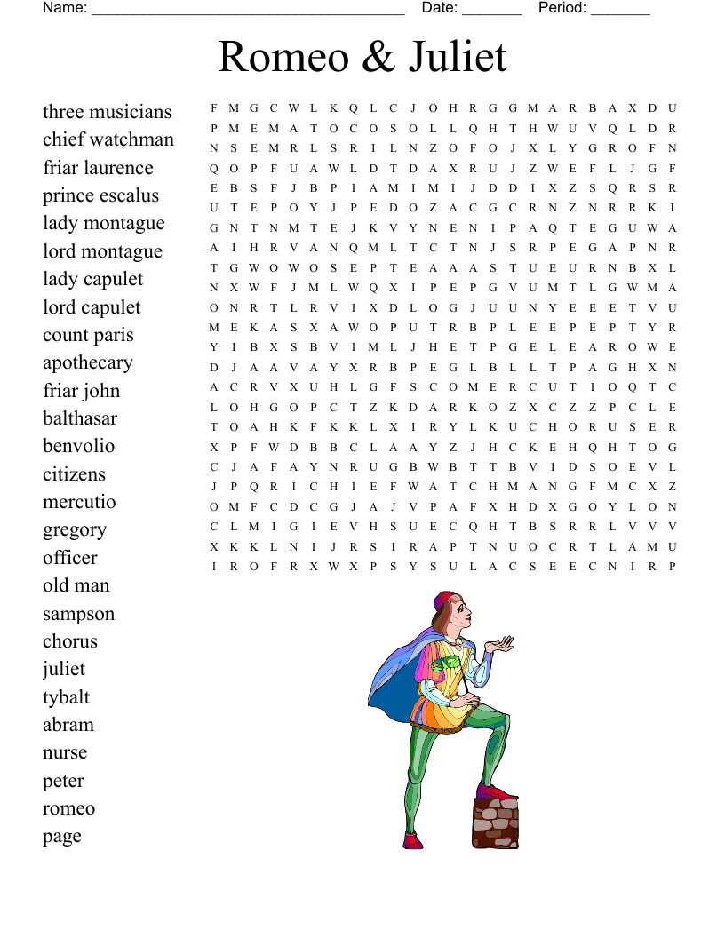 Romeo And Juliet Word Search Printable