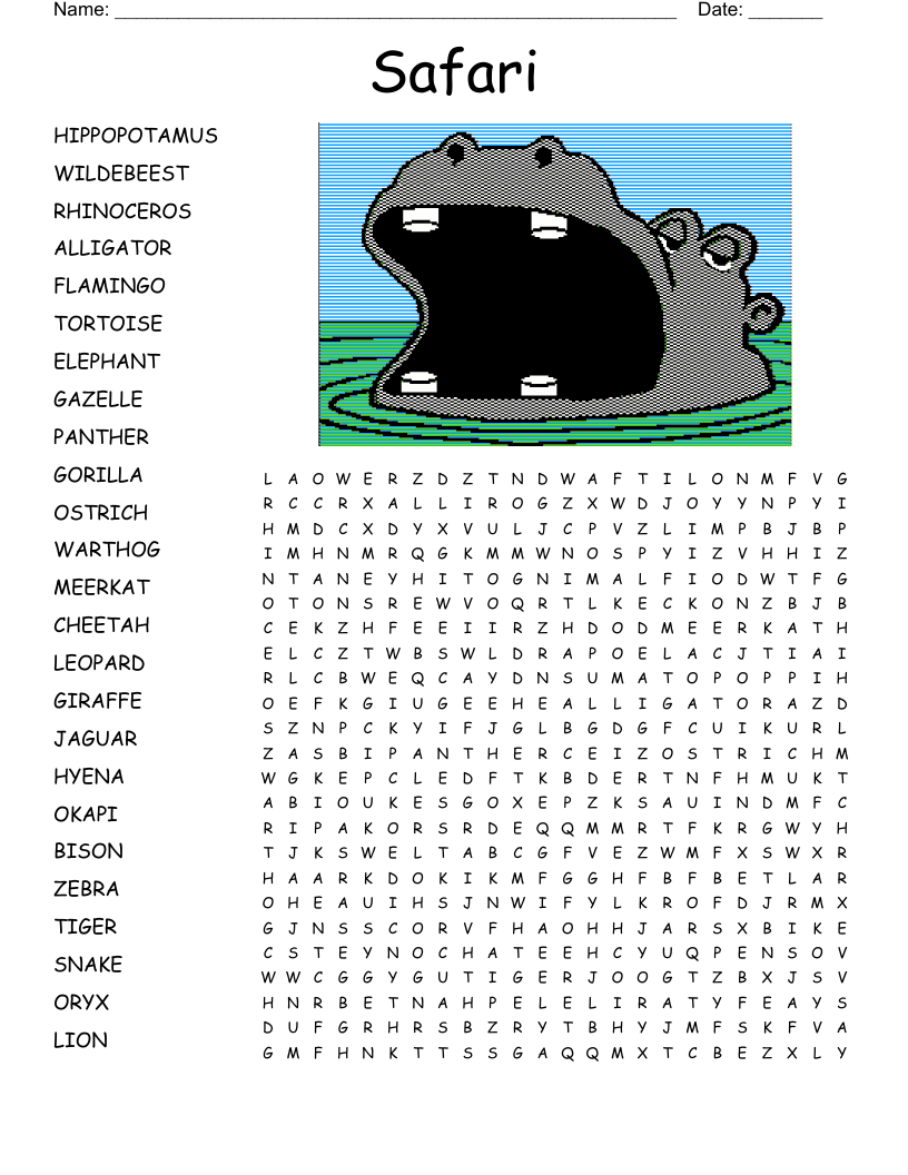 Safari Word Search Printable