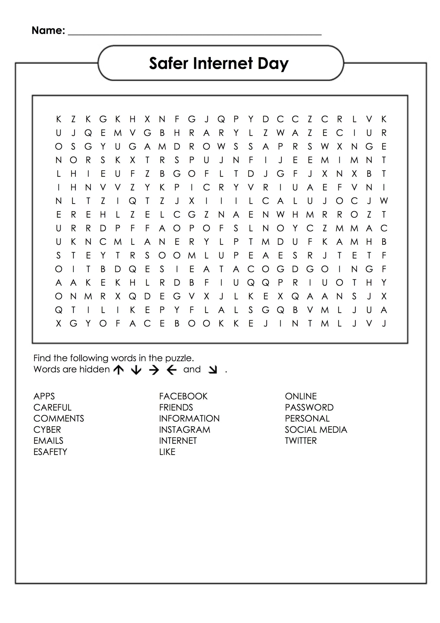 Internet Safety Word Search Printable