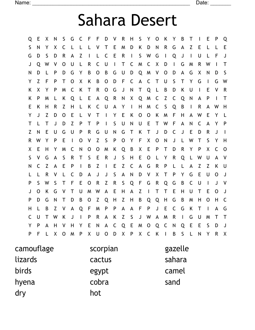 Sahara Desert Word Search WordMint