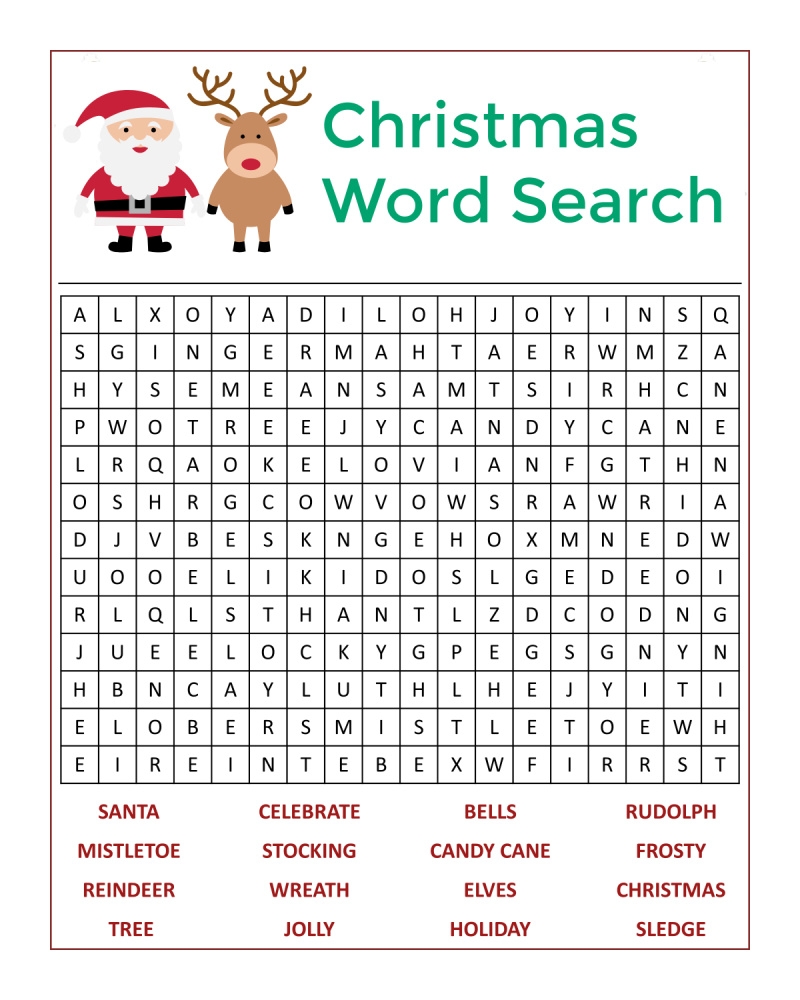 Christmas Holiday Word Search Printable