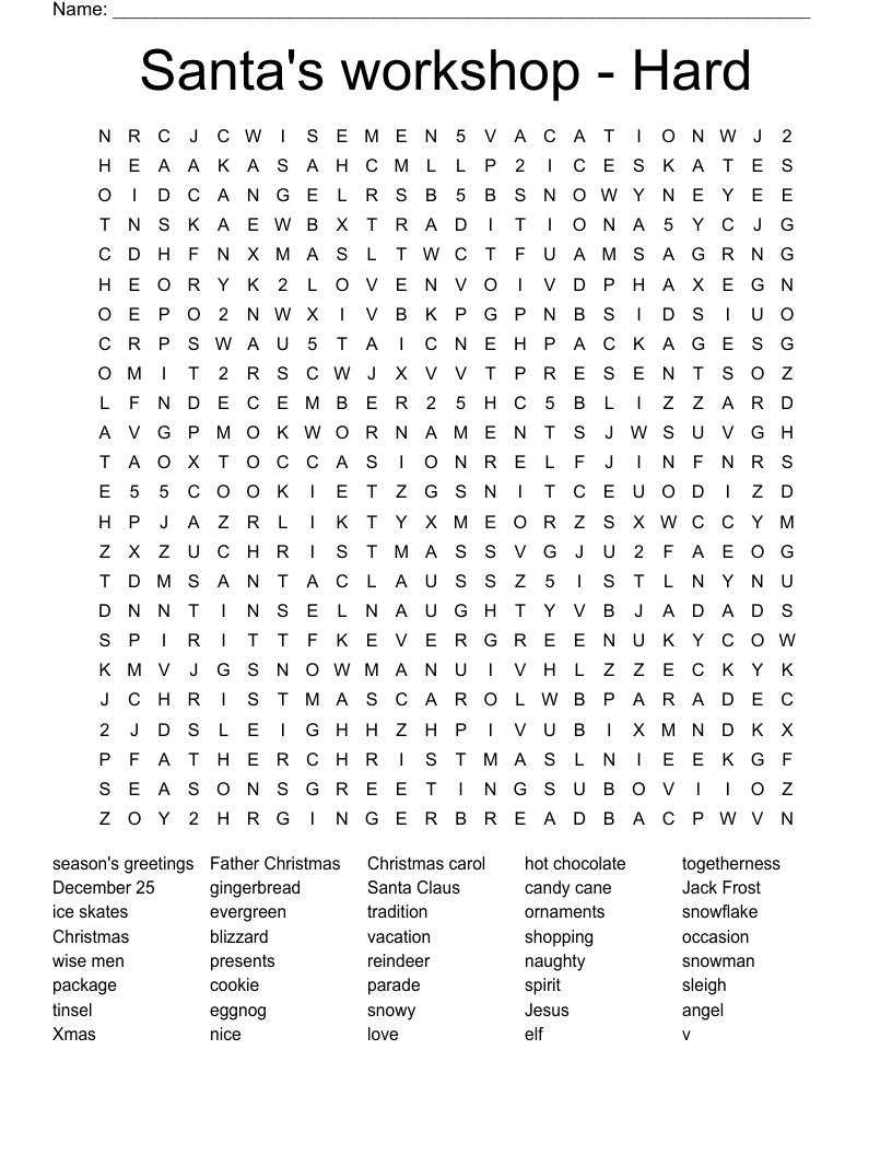 Difficult Holiday Word Search Printable