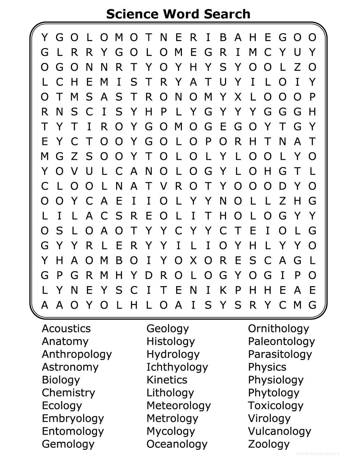 Science Word Search Printable Pdf