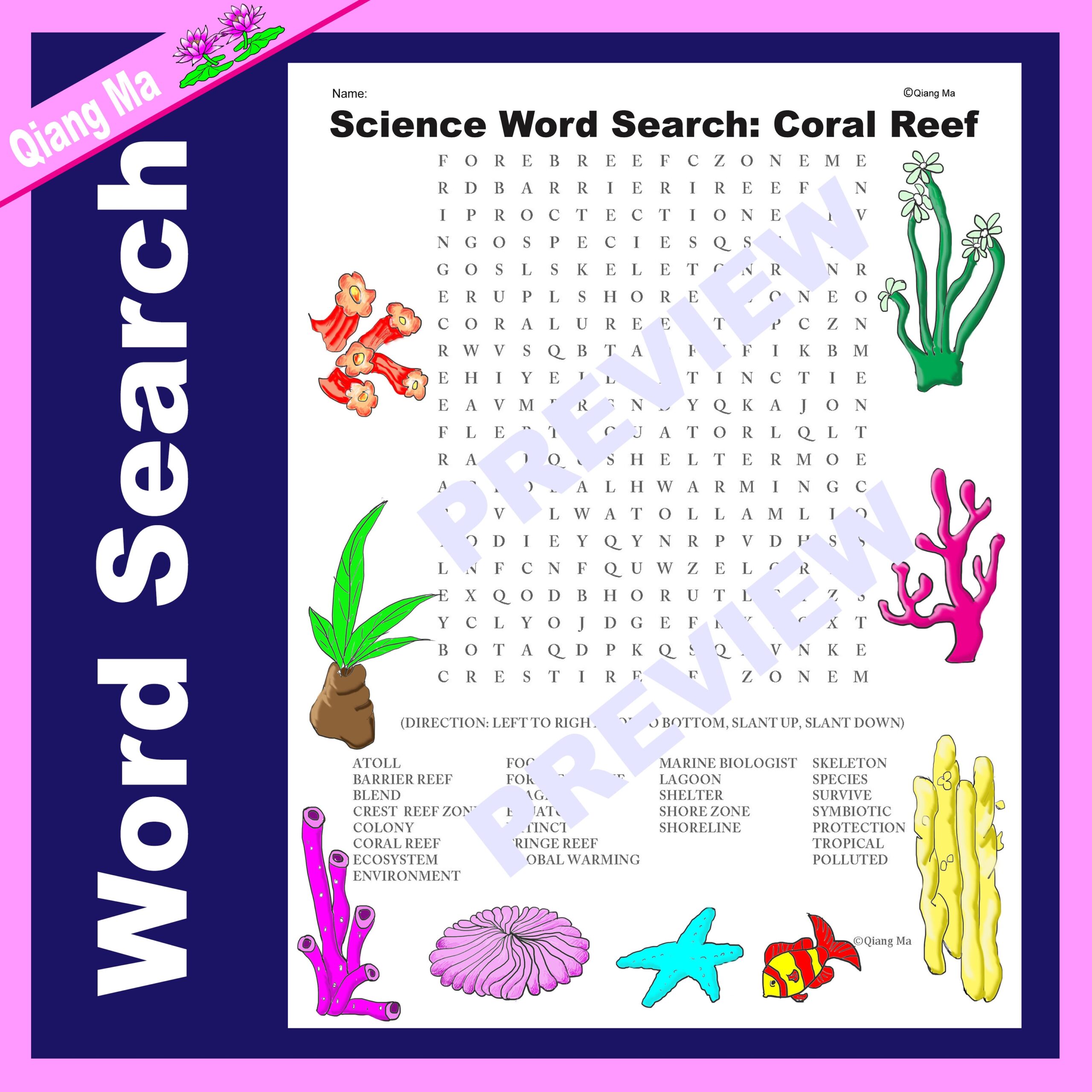 Coral Reef Word Search Printable