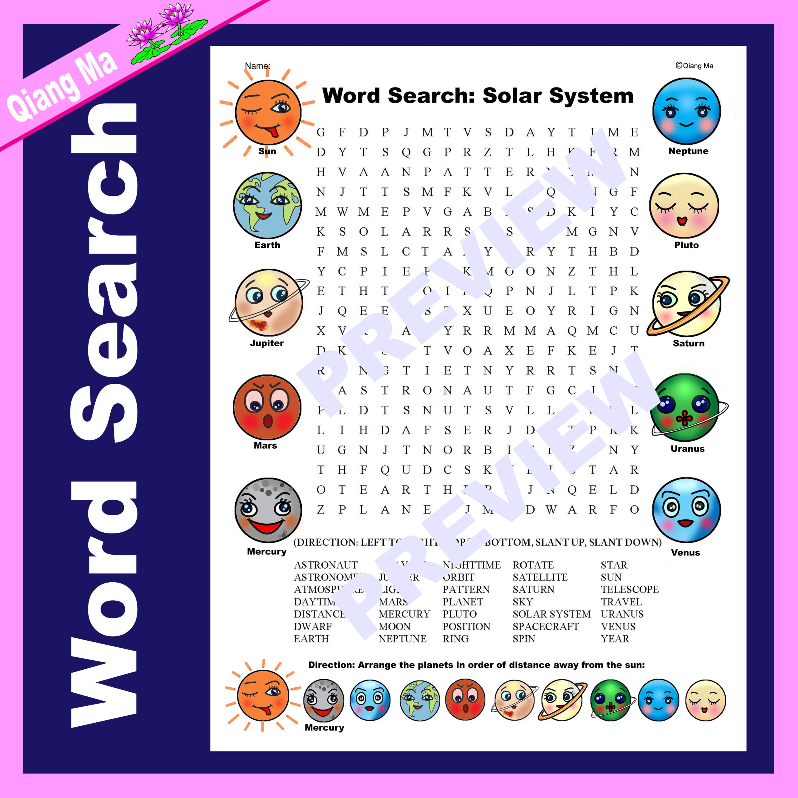 Word Search Planets Printable