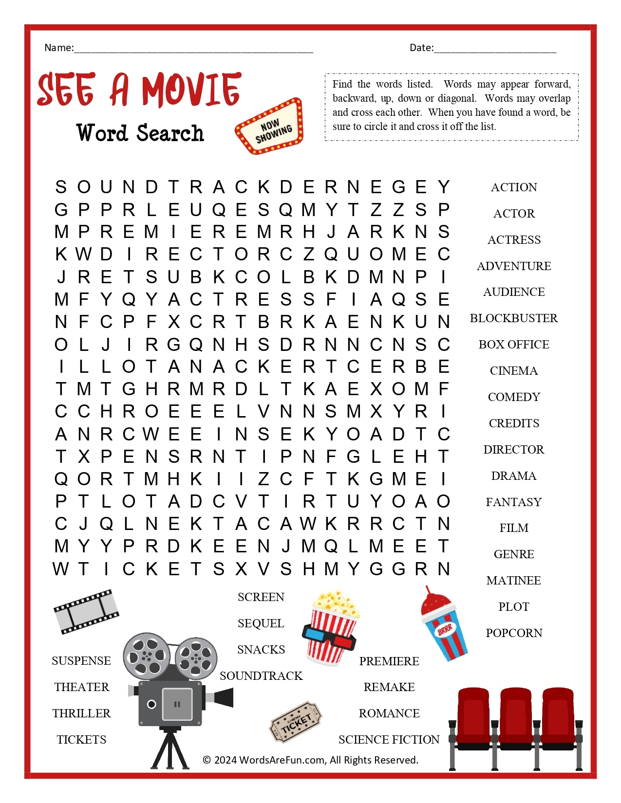Printable Movie Word Search