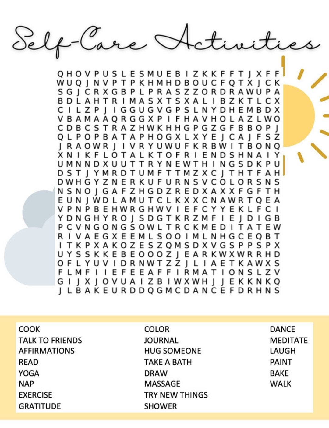 Self Care Activity Anxiety Relief Word Find Word Search Coping Strategies Anxiety Coping Anxiety Gifts Valentine s Day Gift Teachers Etsy