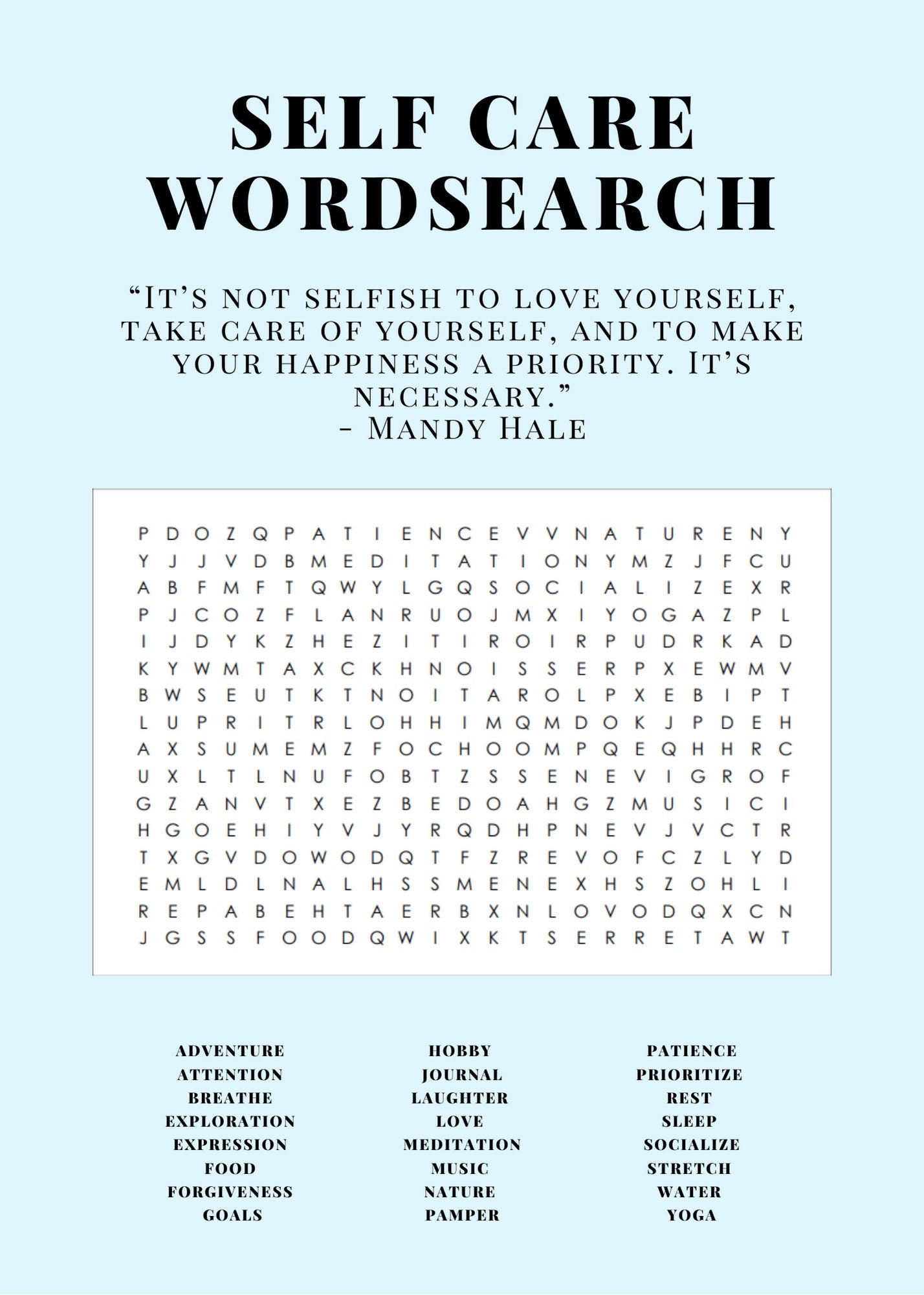 Self Care Word Search Practice Self Care Prioritize Your Mental Health Etsy