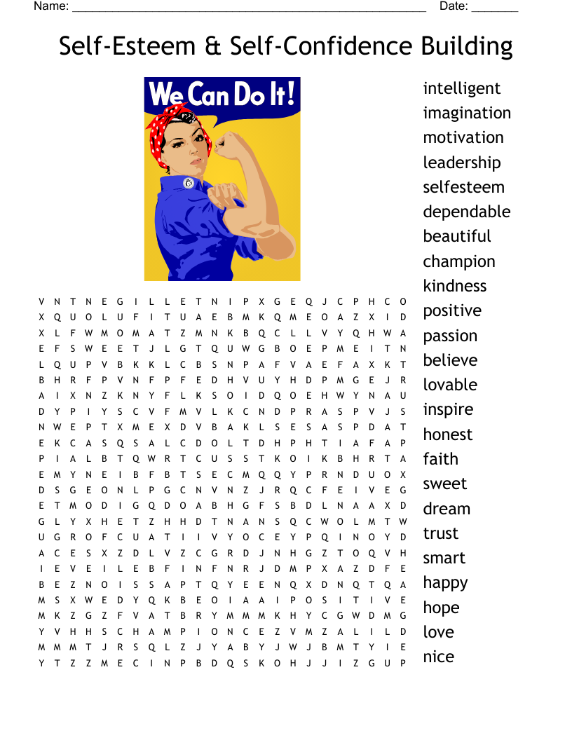 Self Esteem U0026 Self Confidence Building Word Search WordMint