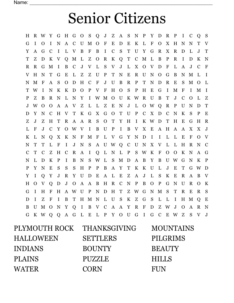 Senior Word Search Printable