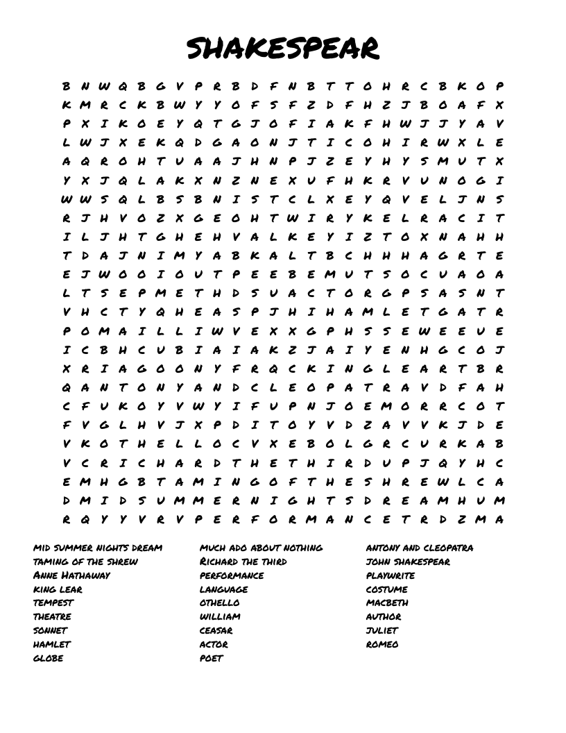 Shakespear Word Search WordMint