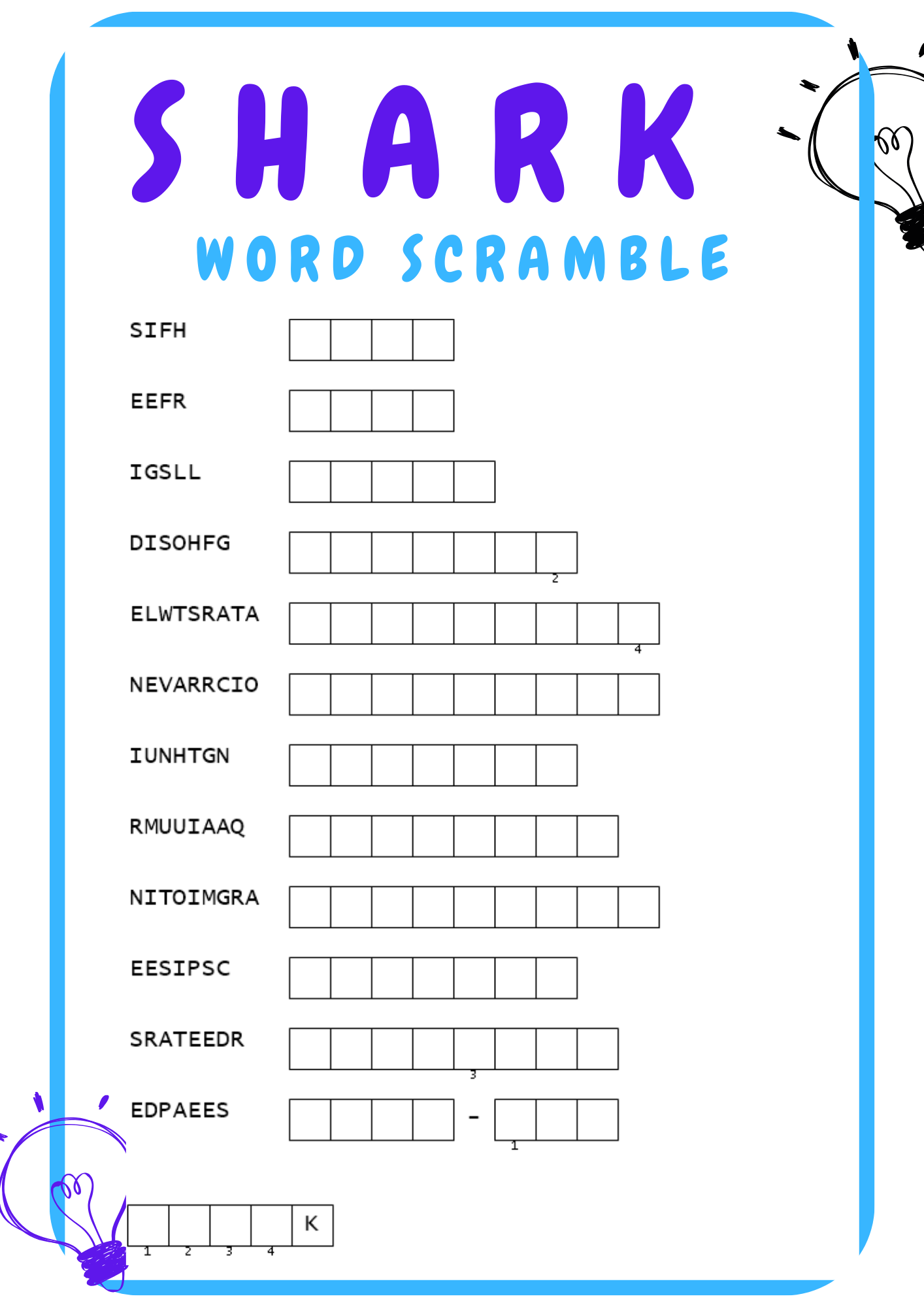 SHARK WORD SCRAMBLE PUZZLE WORKSHEETS ACTIVITIES FOR KIDS SHARK WORD SCRAMBLE PUZZLE WORKSHEETS ACTIVITIES FOR KIDS