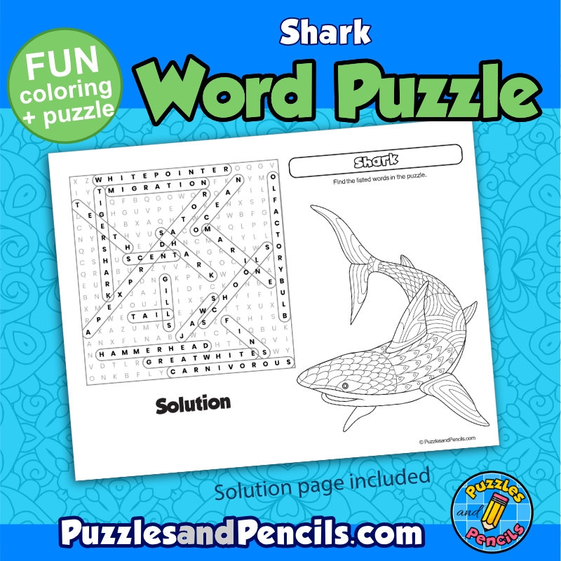 Shark Word Search Puzzle Activity Page And Coloring Wordsearch Shark Word Search Puzzle Activity Page And Coloring Wordsearch