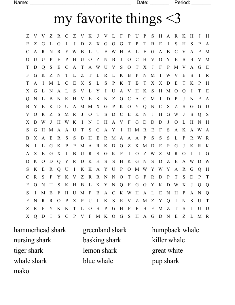 Sharks Word Search WordMint Sharks Word Search WordMint